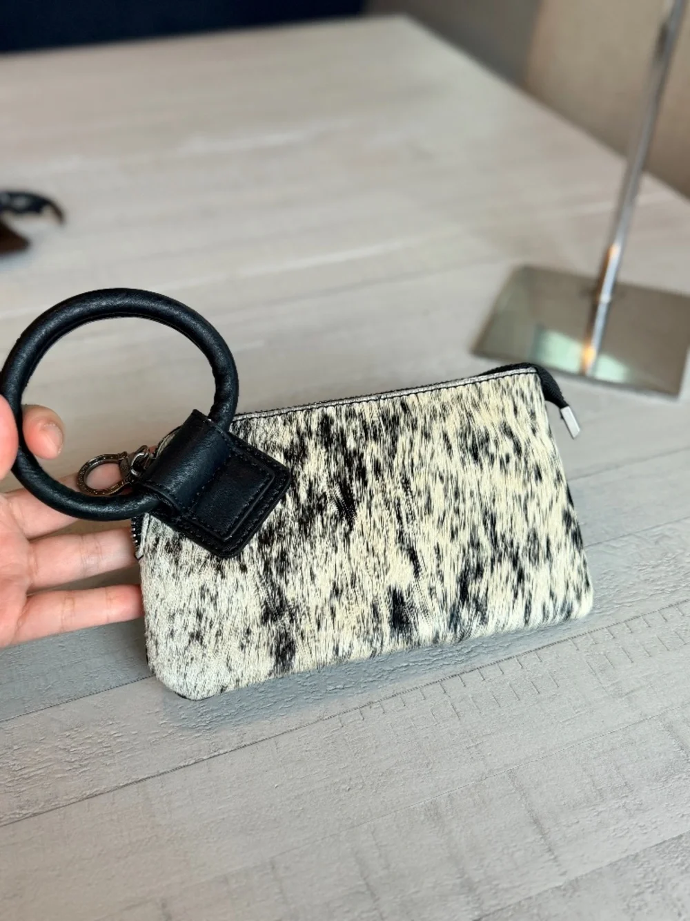 Montana West Genuine Hair-On Cowhide Ring Handle Wristlet Clutch Bag